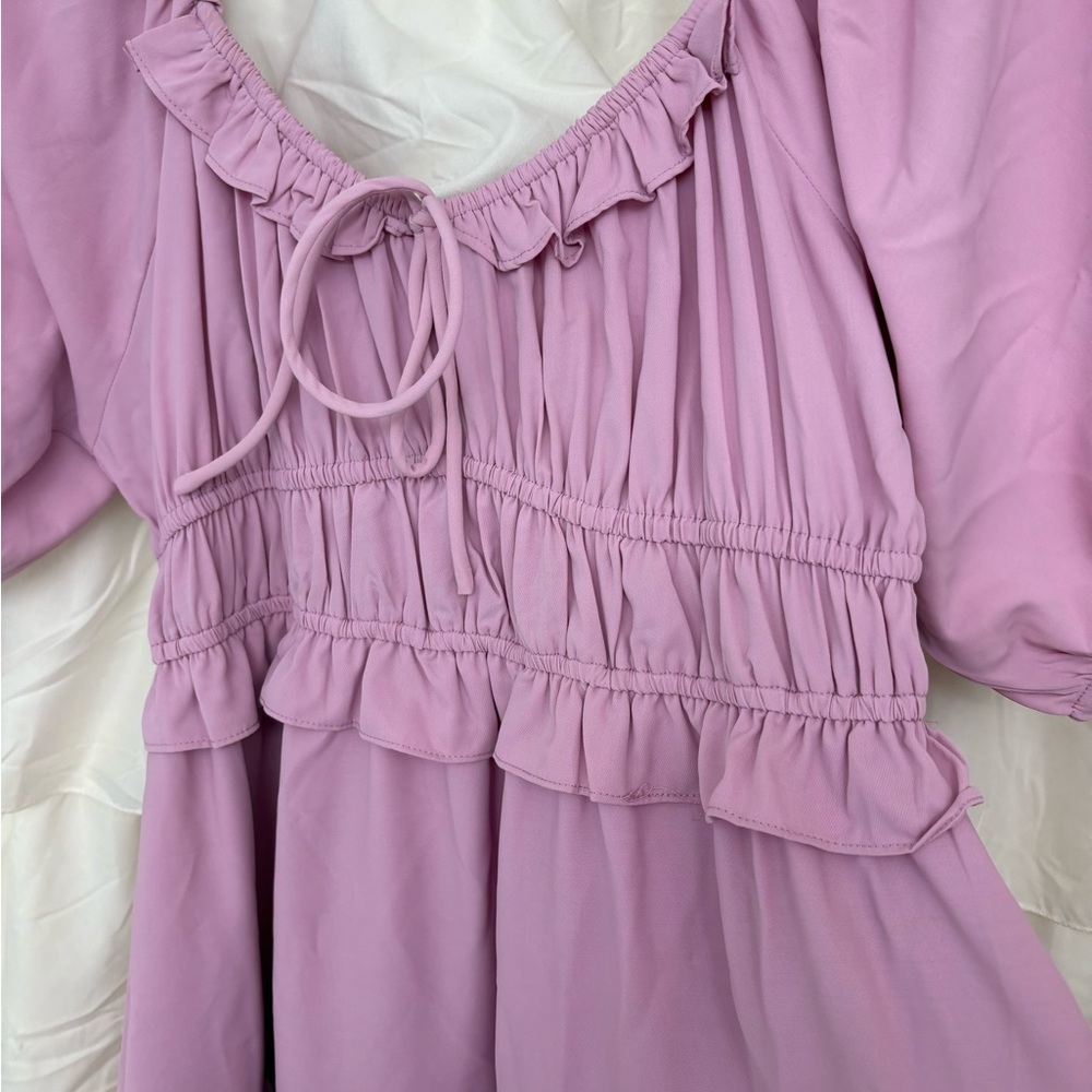 Purple Ruched Puff Sleeve Midi Sundress - Picture 6 of 6